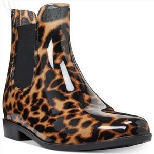 Lauren Ralph Lauren Tally short rain boots ankle booties leopard print black